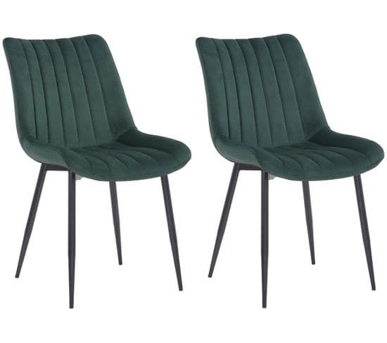 Lot De 2 Chaises De Salle À Manger Rahden En Velours Avec Piètement En Métal Noir Vert