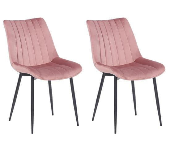 Lot De 2 Chaises De Salle À Manger Rahden En Velours Avec Piètement En Métal Noir Rose