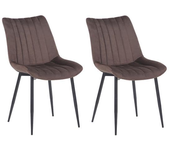 Lot De 2 Chaises De Salle À Manger Rahden En Velours Avec Piètement En Métal Noir Marron