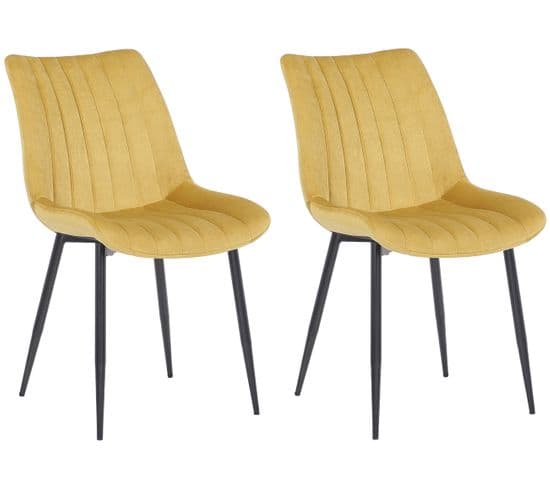 Lot De 2 Chaises De Salle À Manger Rahden En Velours Avec Piètement En Métal Noir Jaune