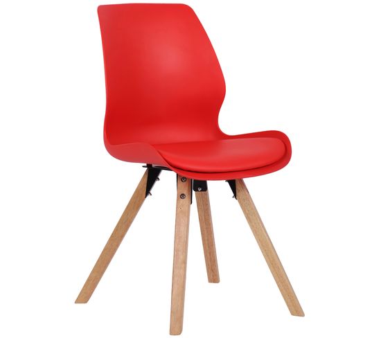 Chaise De Salle À Manger Luna Avec Pieds En Bois Rouge/plastique