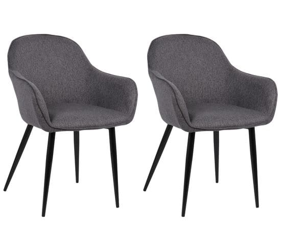 Lot De 2 Chaises De Salle À Manger Boise En Tissu Avec Piètement En Métal Noir Gris Foncé