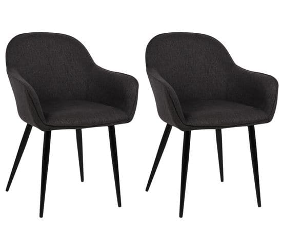 Lot De 2 Chaises De Salle À Manger Boise En Tissu Avec Piètement En Métal Noir Noir