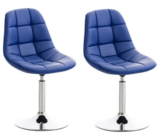 Lot De 2 Chaises Lounge Pivotantes Emil En Similicuir Avec Pied En Métal Bleu