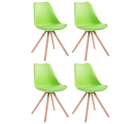 Lot De 4 Chaises De Salle À Manger Toulouse Similicuir Pieds Ronds Bois Vert/nature