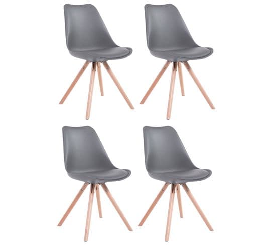 Lot De 4 Chaises De Salle À Manger Toulouse Similicuir Pieds Ronds Bois Gris/nature