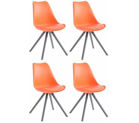 Lot De 4 Chaises De Salle À Manger Toulouse Similicuir Pieds Ronds Bois Orange/gris