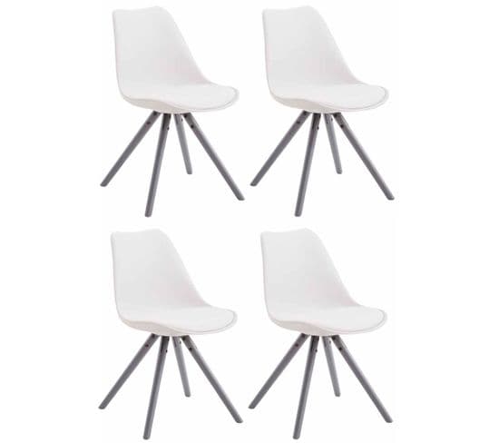 Lot De 4 Chaises De Salle À Manger Toulouse Similicuir Pieds Ronds Bois Blanc /gris