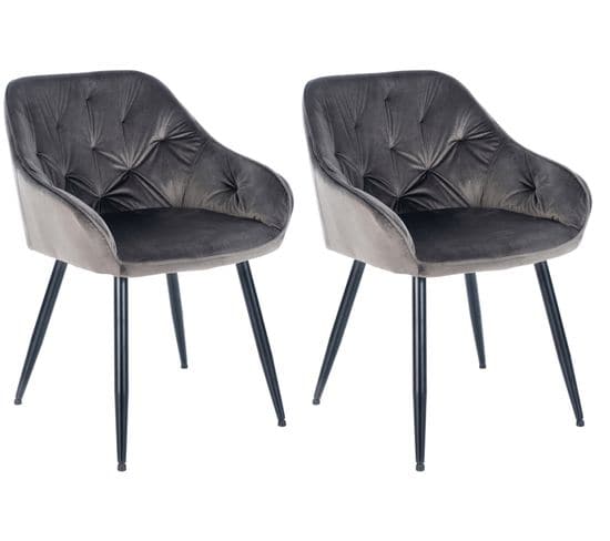 Lot De 2 Chaises De Salle À Manger Cassis En Velours Gris Foncé/velours