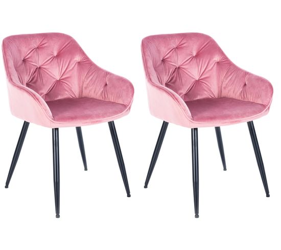 Lot De 2 Chaises De Salle À Manger Cassis En Velours Rose/velours