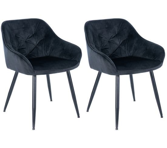 Lot De 2 Chaises De Salle À Manger Cassis En Velours Noir /velours