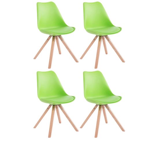 Lot De 4 Chaises De Salle À Manger Toulouse Similicuir Pieds Carrés Bois Vert/nature