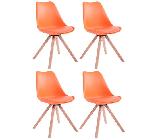 Lot De 4 Chaises De Salle À Manger Toulouse Similicuir Pieds Carrés Bois Orange/nature