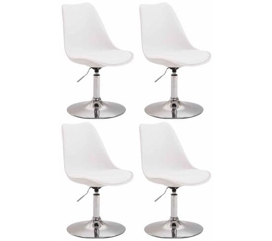 Lot De 4 Chaises De Salle À Manger Maverick En Plastique Avec Pied Métal Blanc /chrome