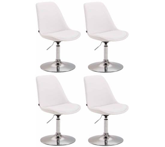 Lot De 4 Chaises De Salle À Manger Maverick Similicuir Avec Pied Trompette Blanc /chrome