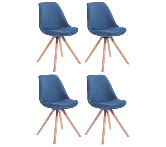 Lot De 4 Chaises De Salle À Manger Toulouse Tissu Pieds Ronds Bois Bleu/nature