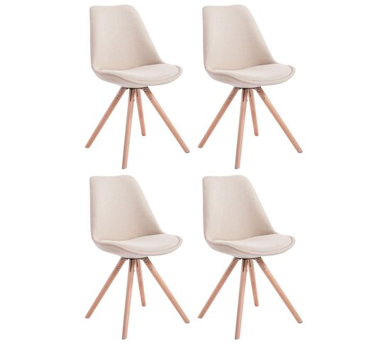 Lot De 4 Chaises De Salle À Manger Toulouse Tissu Pieds Ronds Bois Crème/nature