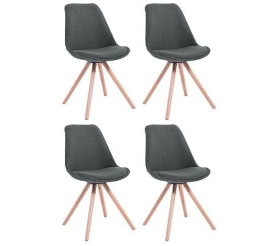 Lot De 4 Chaises De Salle À Manger Toulouse Tissu Pieds Ronds Bois Gris Foncé/nature