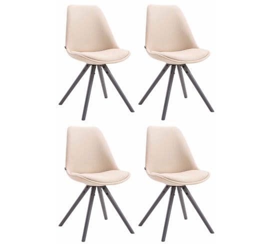 Lot De 4 Chaises De Salle À Manger Toulouse Tissu Pieds Ronds Bois Crème/gris