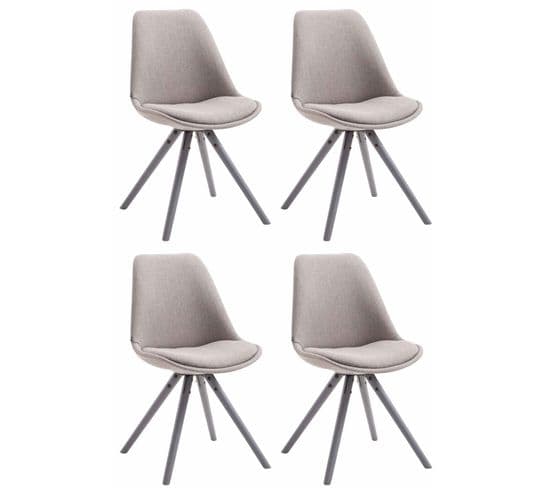 Lot De 4 Chaises De Salle À Manger Toulouse Tissu Pieds Ronds Bois Gris/gris