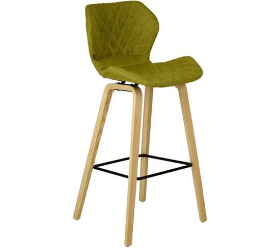 Tabouret De Bar Austin En Tissu Avec Pieds En Bois Et Repose-pieds En Métal Vert