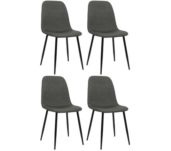 Lot De 4 Chaises De Salle À Manger Giverny Avec Piètement En Métal Noir Gris Foncé/tissu