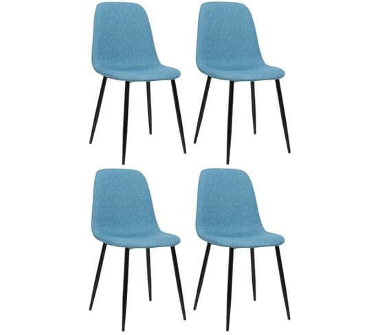 Lot De 4 Chaises De Salle À Manger Giverny Avec Piètement En Métal Noir Bleu/tissu