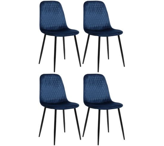 Lot De 4 Chaises De Salle À Manger Giverny Avec Piètement En Métal Noir Bleu/velours