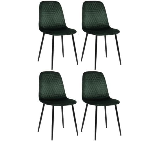 Lot De 4 Chaises De Salle À Manger Giverny Avec Piètement En Métal Noir Vert/velours