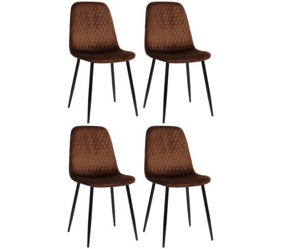 Lot De 4 Chaises De Salle À Manger Giverny Avec Piètement En Métal Noir Marron/velours