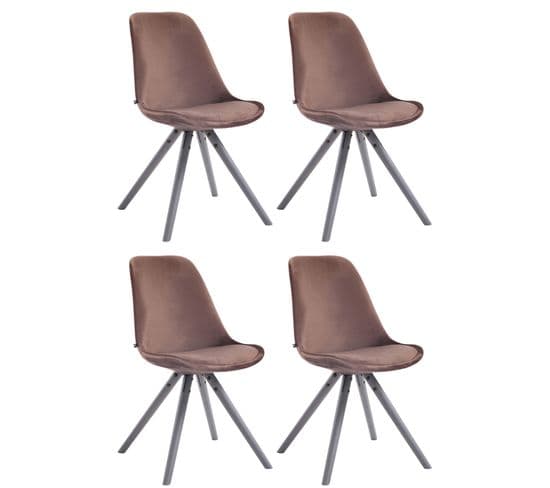 Lot De 4 Chaises De Salle À Manger Toulouse Velours Pieds Ronds Bois Marron/gris