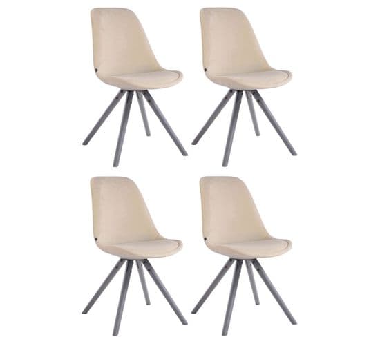 Lot De 4 Chaises De Salle À Manger Toulouse Velours Pieds Ronds Bois Crème/gris