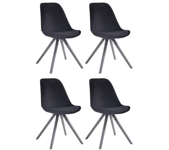 Lot De 4 Chaises De Salle À Manger Toulouse Velours Pieds Ronds Bois Noir /gris