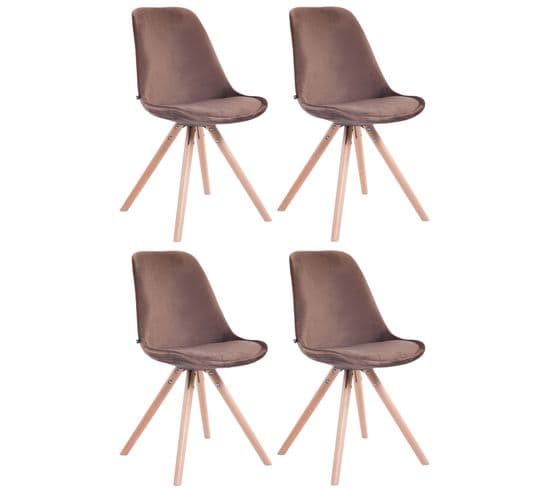 Lot De 4 Chaises De Salle À Manger Toulouse Velours Pieds Ronds Bois Marron/nature