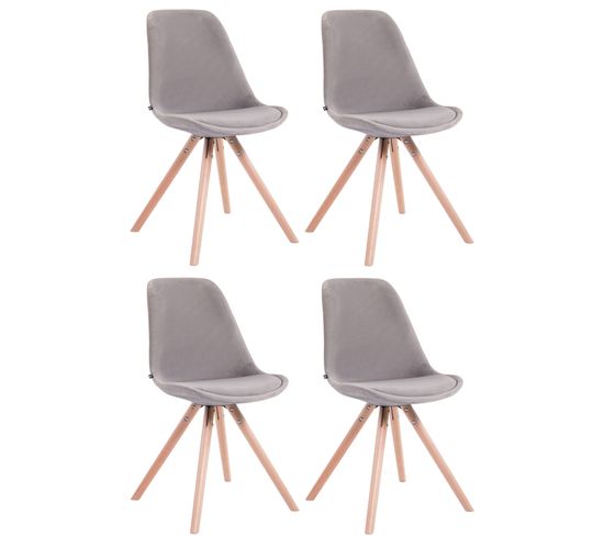 Lot De 4 Chaises De Salle À Manger Toulouse Velours Pieds Ronds Bois Gris/nature