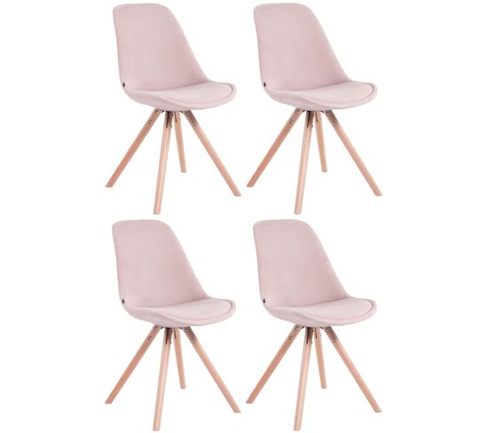 Lot De 4 Chaises De Salle À Manger Toulouse Velours Pieds Ronds Bois Rose/nature