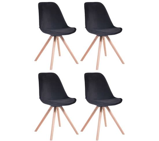 Lot De 4 Chaises De Salle À Manger Toulouse Velours Pieds Ronds Bois Noir /nature