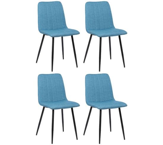 Lot De 4 Chaises De Salle À Manger Dijon Avec Piètement En Métal Noir Bleu/tissu