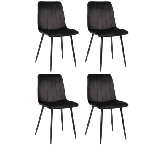 Lot De 4 Chaises De Salle À Manger Dijon Avec Piètement En Métal Noir Noir /velours