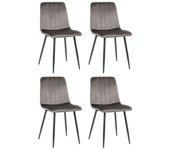 Lot De 4 Chaises De Salle À Manger Dijon Avec Piètement En Métal Noir Gris/velours