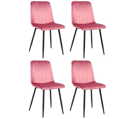 Lot De 4 Chaises De Salle À Manger Dijon Avec Piètement En Métal Noir Rose/velours