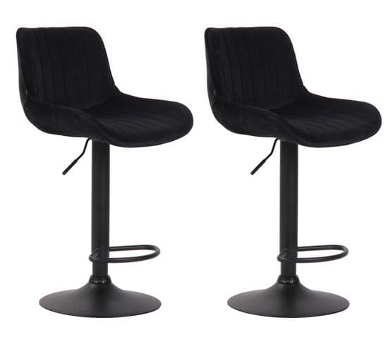 Lot De 2 Tabourets De Bar Lentini En Velours Pied Trompette En Métal Noir /noir