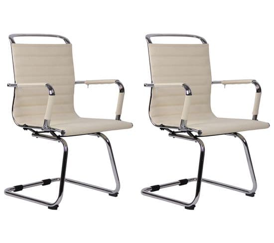 Lot De 2 Chaises Cantilever Balve Avec Piètement Luge En Métal Crème/similicuir