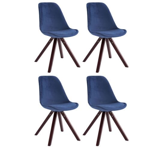 Lot De 4 Chaises De Salle À Manger Toulouse Velours Bois Carré  Bleu/cappuccino