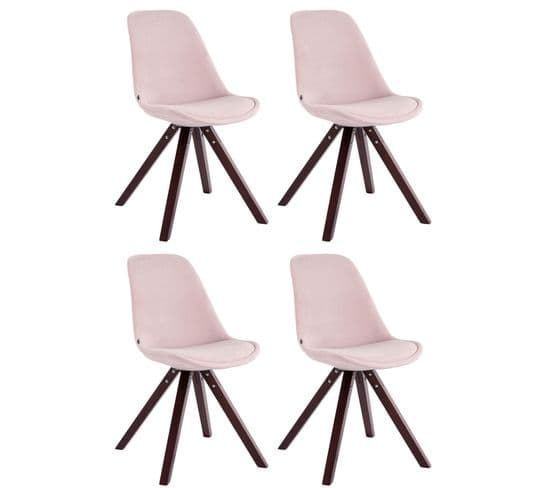 Lot De 4 Chaises De Salle À Manger Toulouse Velours Pieds Carrés Bois Rose/cappuccino