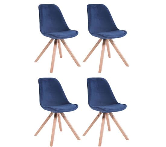 Lot De 4 Chaises De Salle À Manger Toulouse Velours Pieds Carrés Bois Bleu/nature