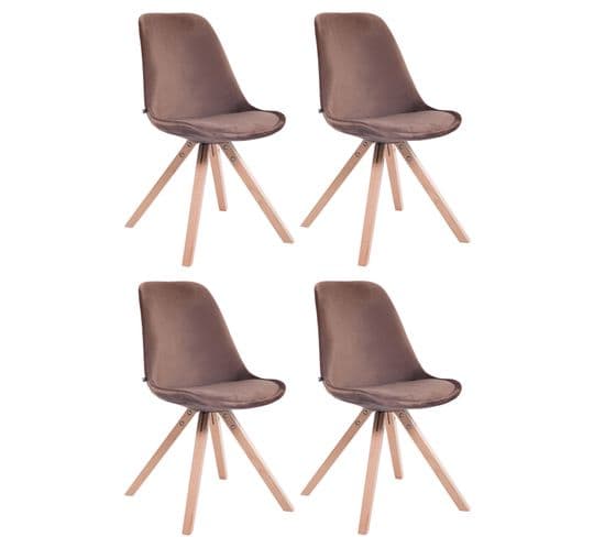 Lot De 4 Chaises De Salle À Manger Toulouse Velours Pieds Carrés Bois Marron/nature