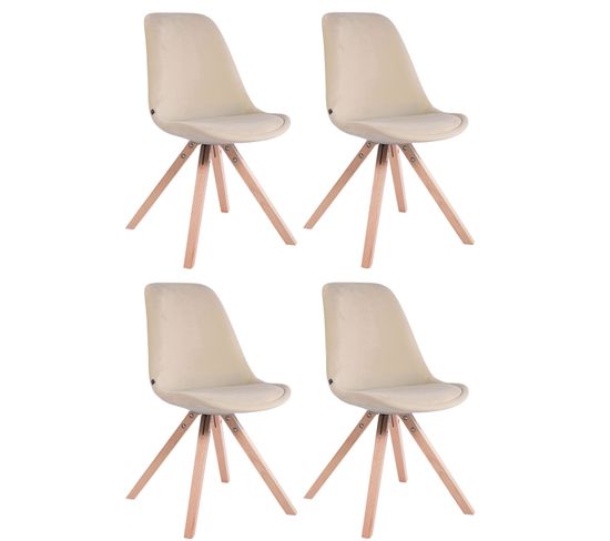 Lot De 4 Chaises De Salle À Manger Toulouse Velours Pieds Carrés Bois Crème/nature