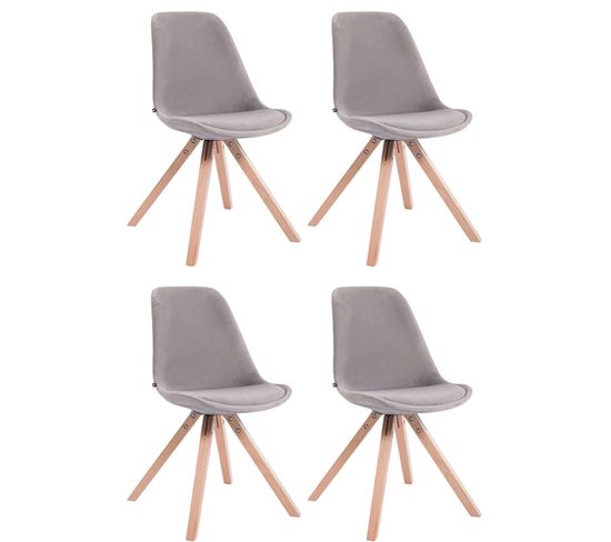 Lot De 4 Chaises De Salle À Manger Toulouse Velours Pieds Carrés Bois Gris/nature