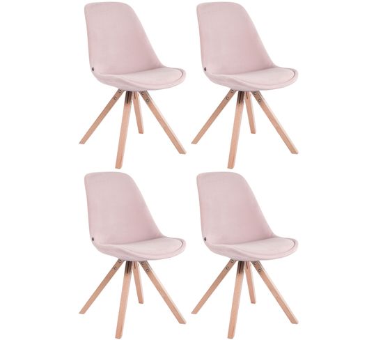 Lot De 4 Chaises De Salle À Manger Toulouse Velours Pieds Carrés Bois Rose/nature